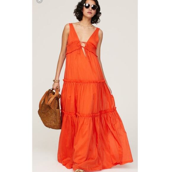 NICHOLAS Orange Mylah Plunge Neck Tie Front Beachy Boho Maxi Dress Size US 4 - Picture 1 of 16